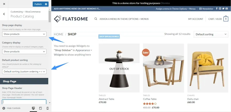 Điều chỉnh Product Catalog