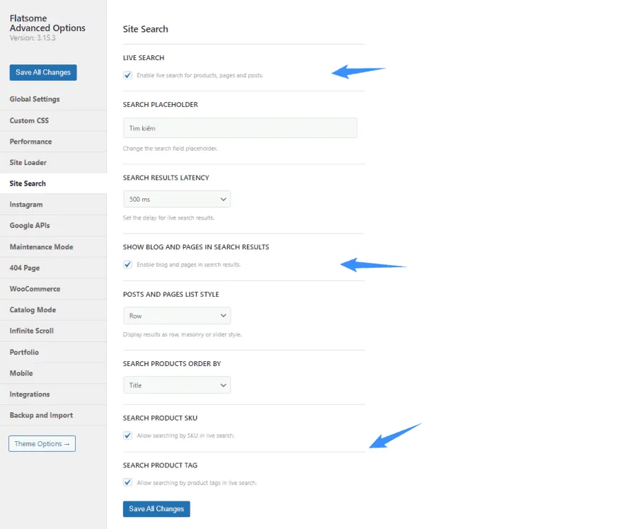 Cấu hình Site search